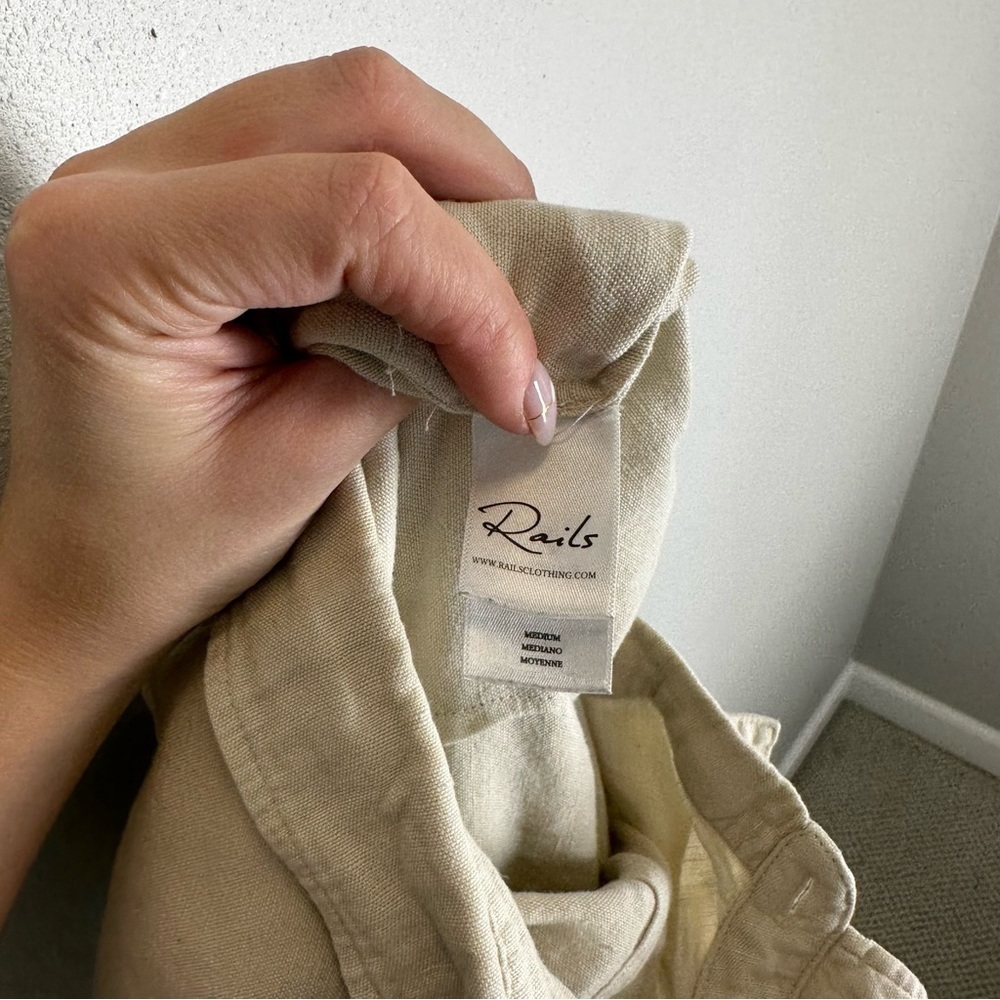 Rails Callie Linen Blend Jumpsuit Size M Women’s Cream Beige Collared Buttoned - Picture 10 of 15